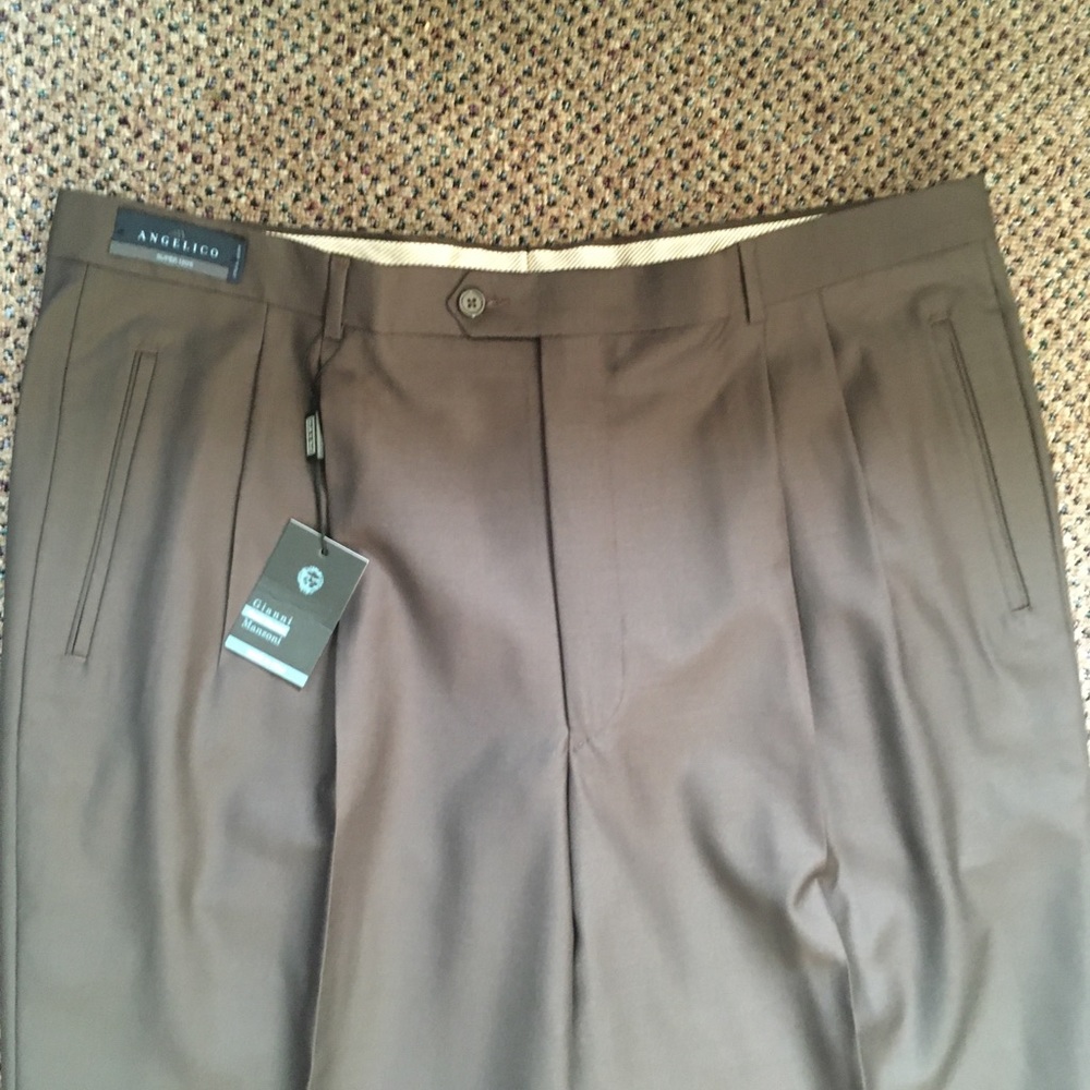 Gianni manzoni men’s dress pants 42w brown wool super 120s Italy pleated new 65 - Picture 4 of 8